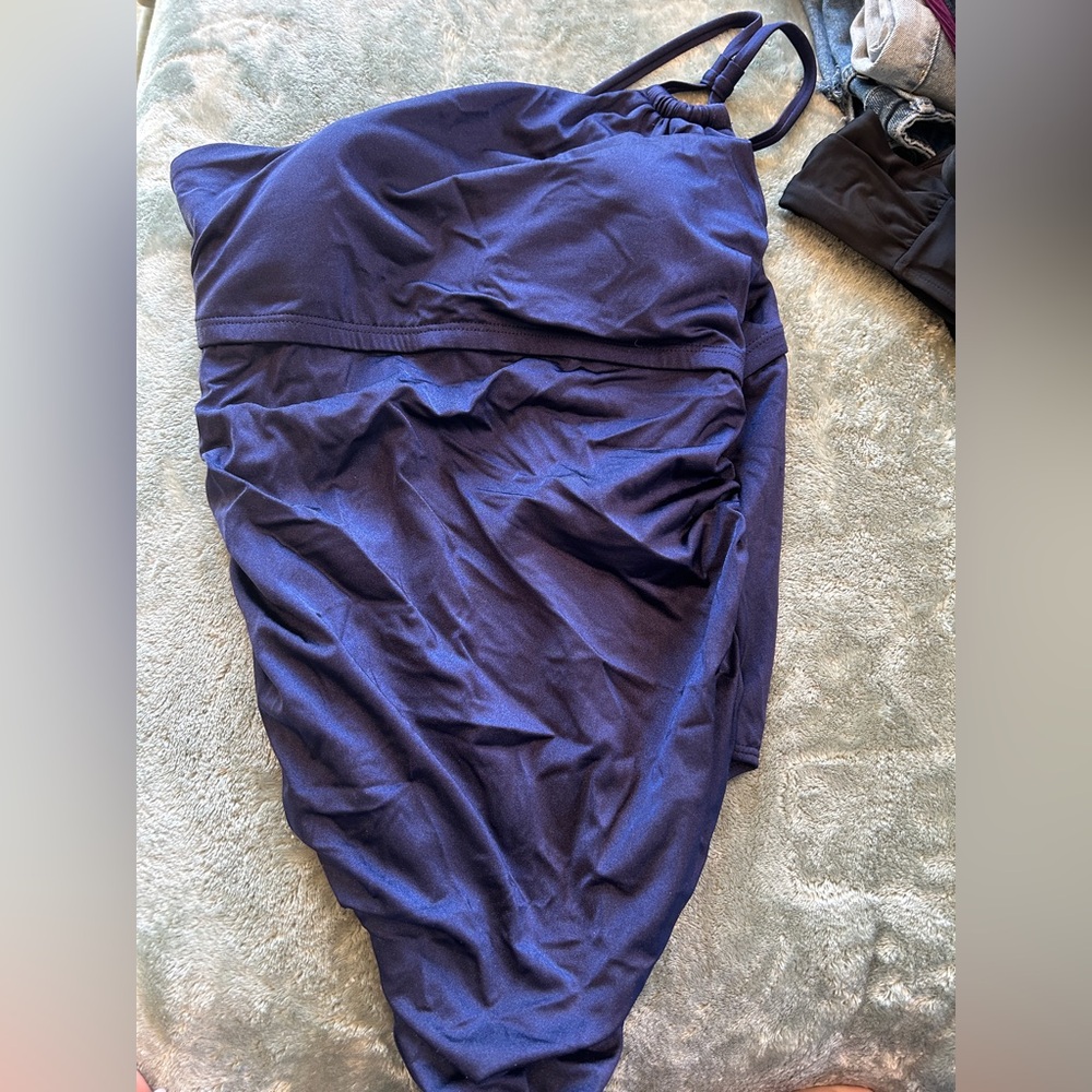 Navy One-Shoulder Ruched Swimsuit